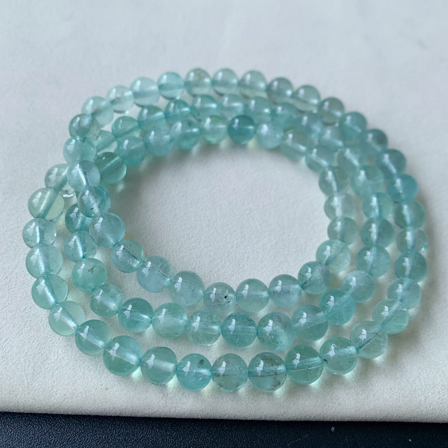 天然冰透绿柱石手链三圈莹润海蓝宝摩根石宝石水晶饰品礼物情侣女