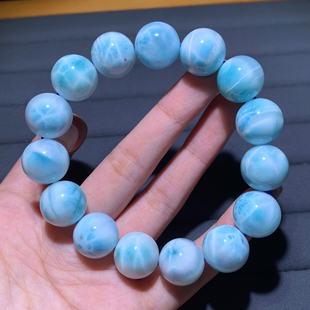 天然海纹石单圈拉利玛手链玉化针钠钙石淡蓝色手串水晶礼物饰品女