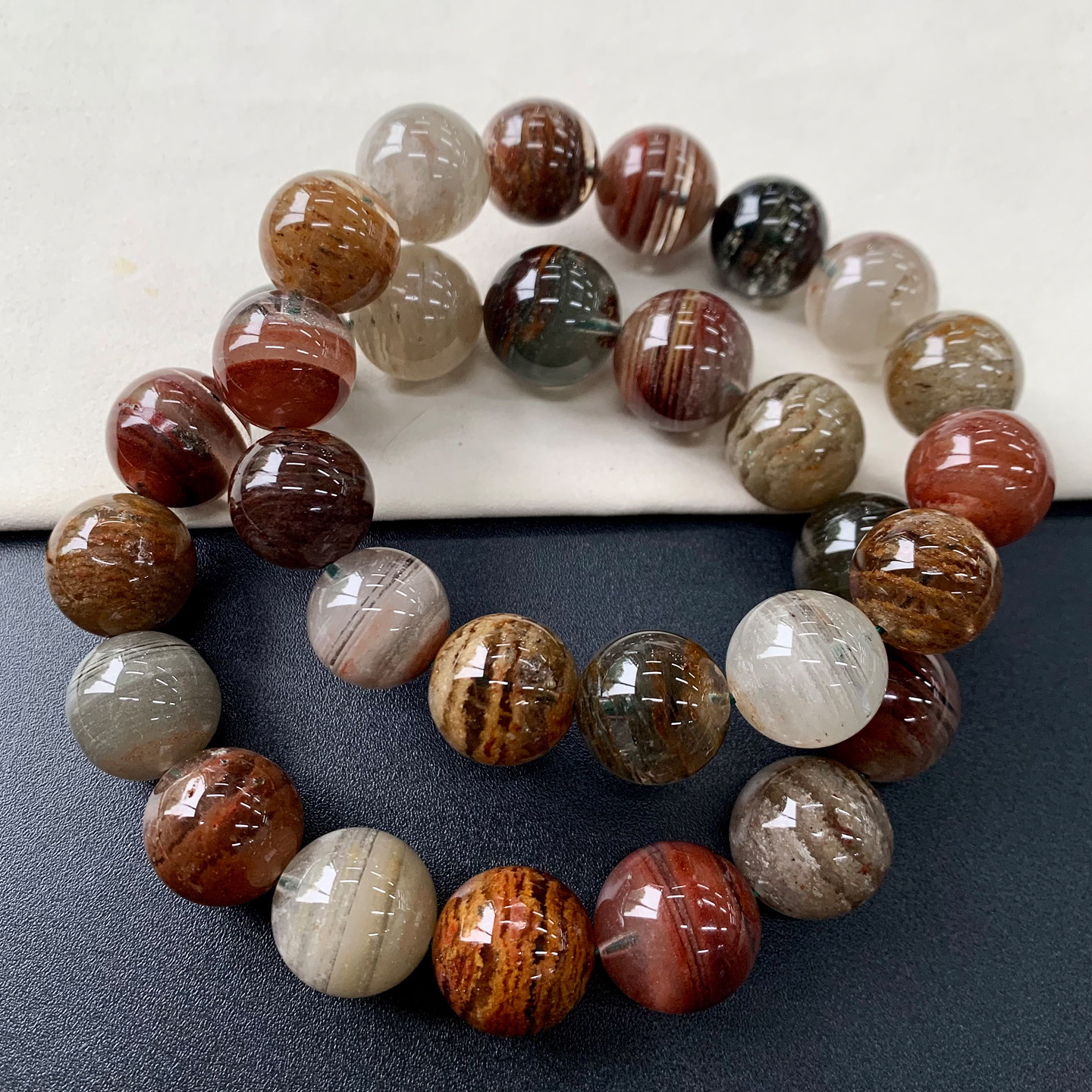 天然千层幽灵单圈手串四季聚宝盆红绿千层水晶手链送礼物饰品情侣