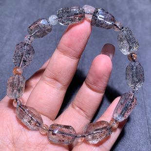 天然透体共生黑金草莓晶随形手链黑色水晶黑云母幽灵超七送礼物女