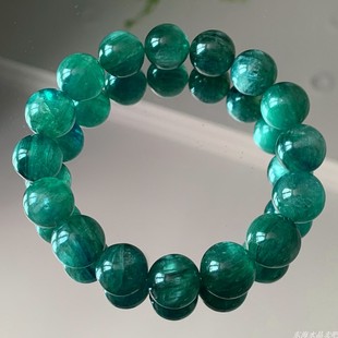 天然蓝绿色猫眼蓝晶石双色透体手链蓝海蓝宝水晶手串饰品一物一图