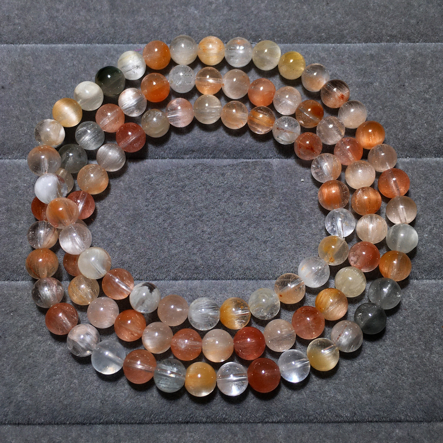 天然冰透彩兔毛三圈水晶手串猫眼柔顺拉丝渐变彩发晶手链礼物男女