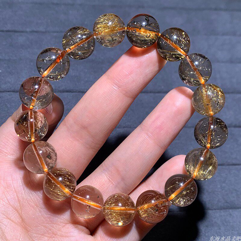 天然透体顺发金发晶巴西手串送女