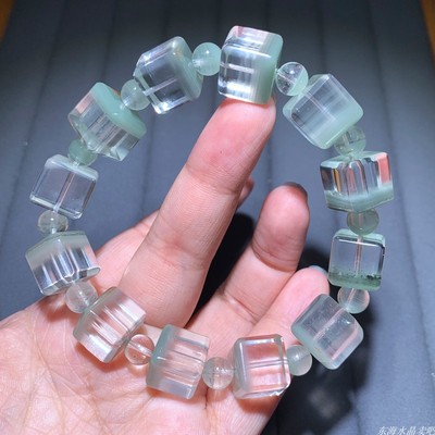 天然翠幽灵方糖手链饰品女绿水晶
