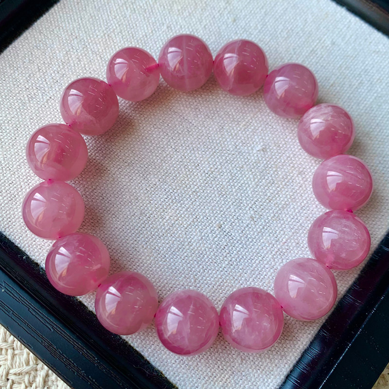 天然老矿马粉水晶手链粉晶芙蓉石粉色果冻粉送饰品送礼物男女情侣