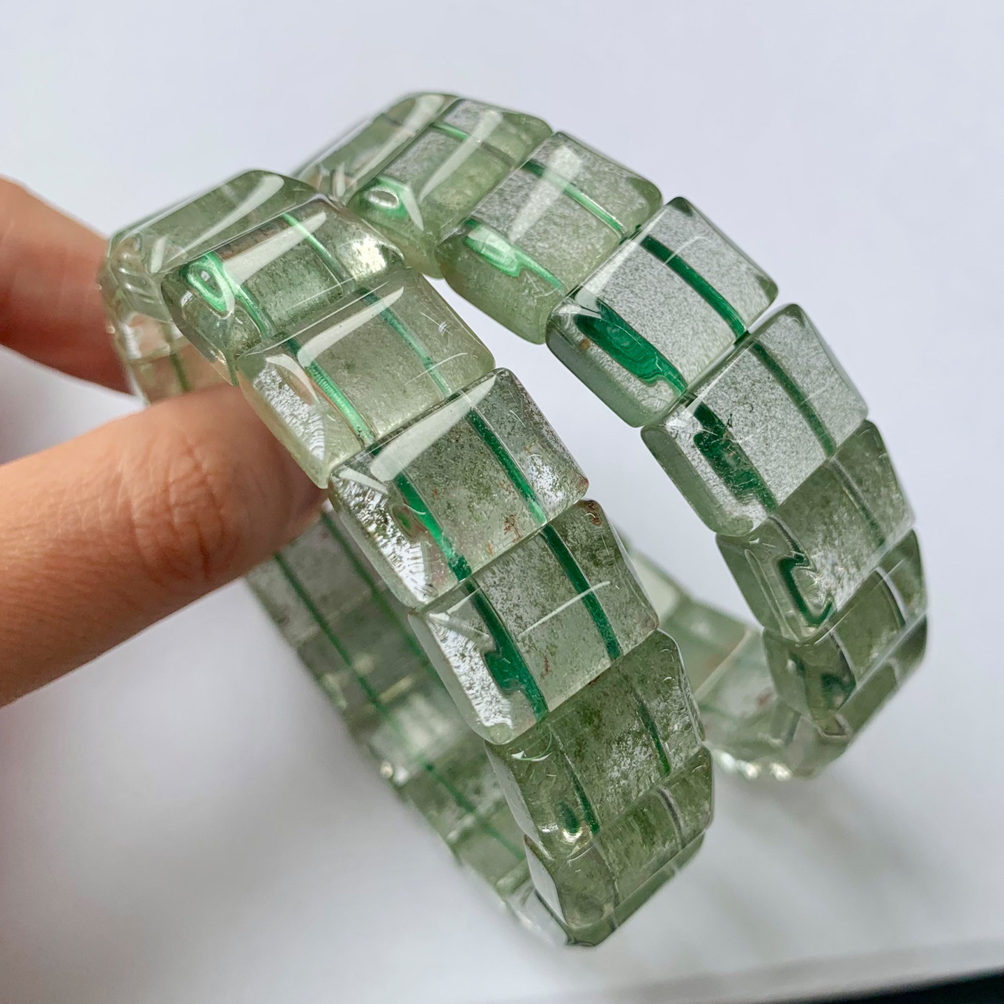 天然冰透绿幽灵水晶手排满天星水晶千层山聚宝盆手链饰品礼物男女