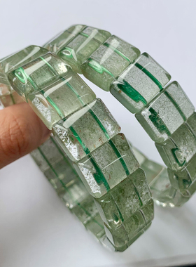 天然冰透绿幽灵水晶手排饰品男女