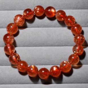 天然冰种金太阳石单圈手链爆闪橙日光石水晶手串送礼物情侣款 男女