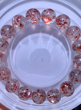 天然草莓长石云母片手串红花瓣老矿共生赤铁矿金单圈送礼手链情侣