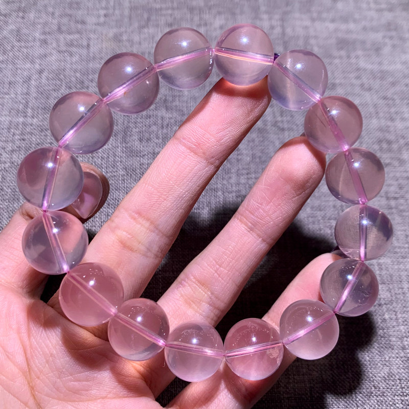 天然冰透星光粉晶单圈手链六芒星水晶手串芙蓉石甜美饰品礼物情侣