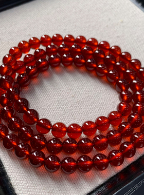天然巴西橙红石榴石三圈手链饰品