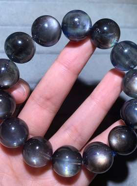 天然星光云母黑爆闪海蓝宝手串女