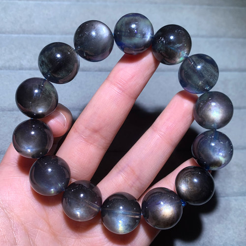 天然星光云母黑爆闪海蓝宝手串女