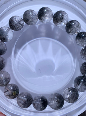 天然冰透幽灵发晶手链共生矿物黑发晶聚宝盆半盆手串水晶礼物情侣