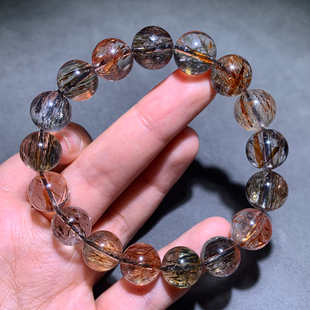 天然黑金超单圈手链顺发冰透共生双轮骨干水晶手串饰品闺蜜情侣款