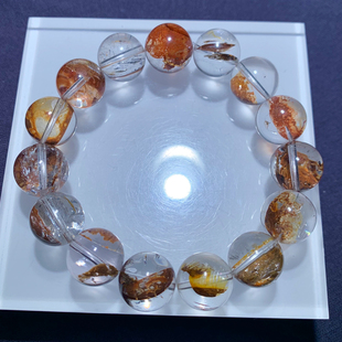 天然骸骨闪灵胶花手链单圈红黄胶花共生彩铜矿黄铁矿石送礼物女生