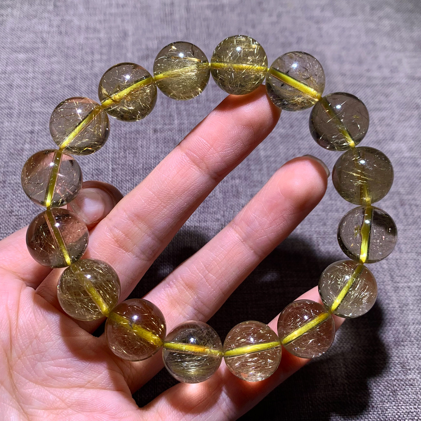 天然冰透顺发金发晶单圈手链板钛