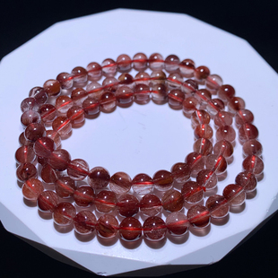 天然红兔毛三圈水晶手链红发晶红幽灵饰品手串一物一图送礼物男女