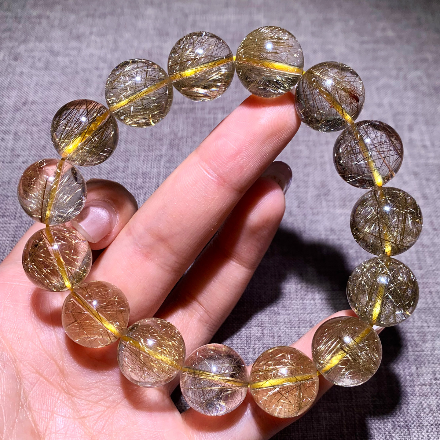 天然透体维纳斯发晶手链巴西发丝金发晶水晶配饰男女生手串送礼物