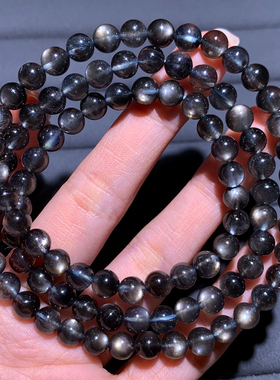 天然巴西星光魔鬼蓝海蓝宝手串女