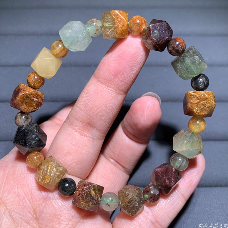 天然刻面发晶随形单圈手链女礼物