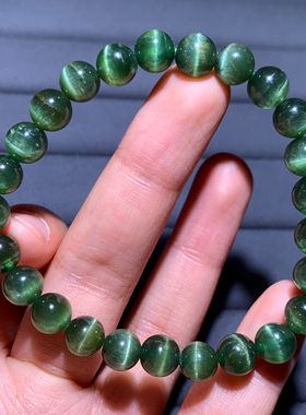 天然猫眼绿锂辉石手链单圈冰种女