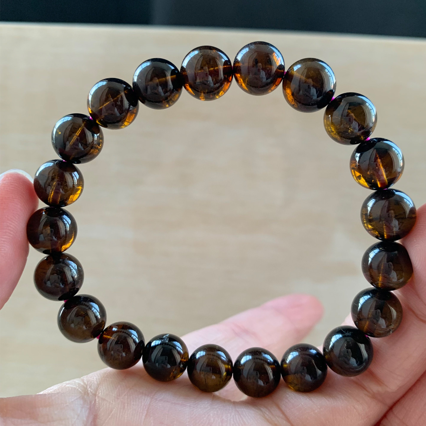 巴西天然黑糖黄碧玺单圈手链老矿佛珠水晶手串项链彩虹饰品礼物女