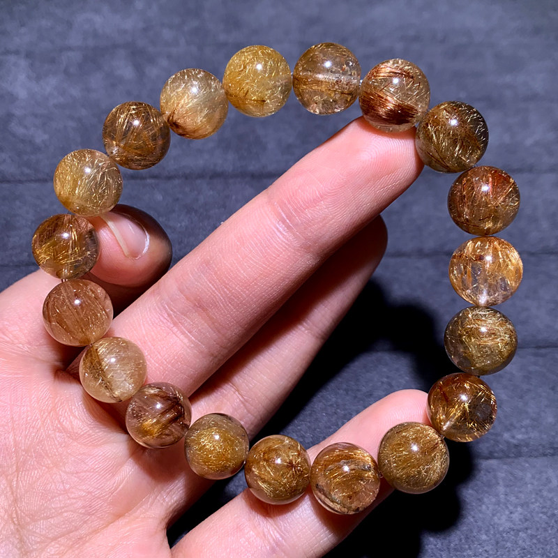 天然顺发彩发晶水晶手链老矿冰透