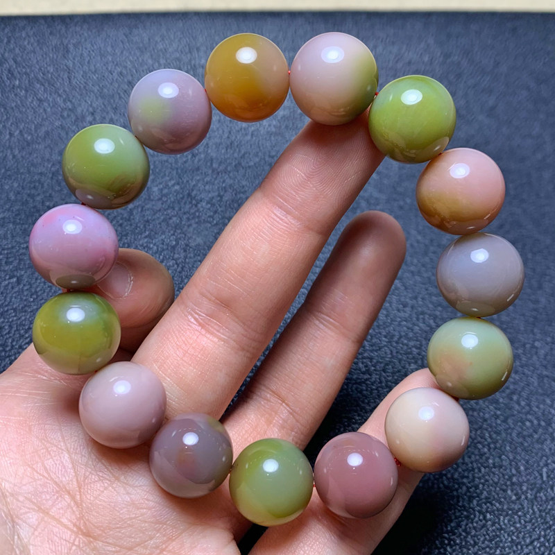 天然大颗粒盐源玛瑙手链满肉老矿果冻色手串甜美饰品礼物情侣款女