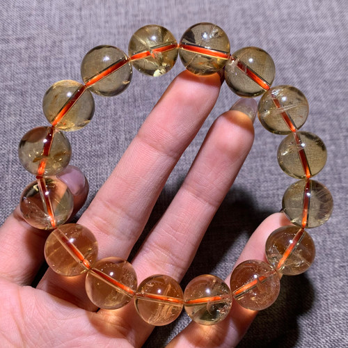 天然暴力黄碎碎冰黄水晶手串情侣