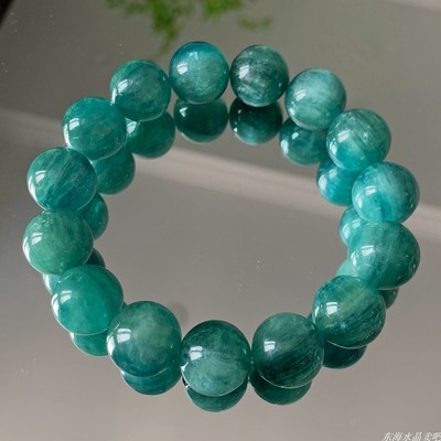 天然双色透体蓝绿猫眼蓝晶石手链