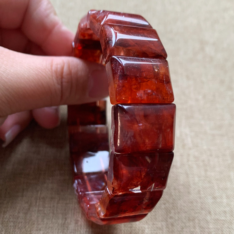 天然红胶花巴西原色手排水晶饰品