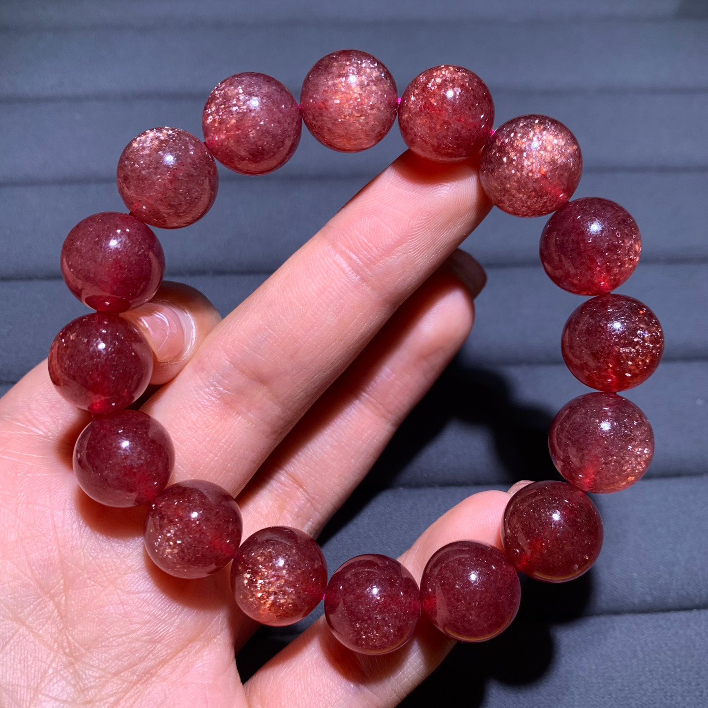 天然星光草莓晶单圈水晶手链老矿粉嫩桃花粉晶手串礼物饰品情侣女