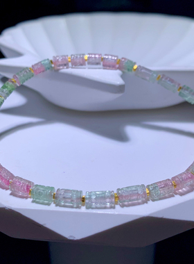 天然糖果色碧玺回纹珠桶珠手链女