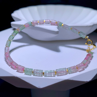 天然糖果色碧玺回纹珠桶珠手链配饰老矿水晶情侣甜美饰品送礼物女