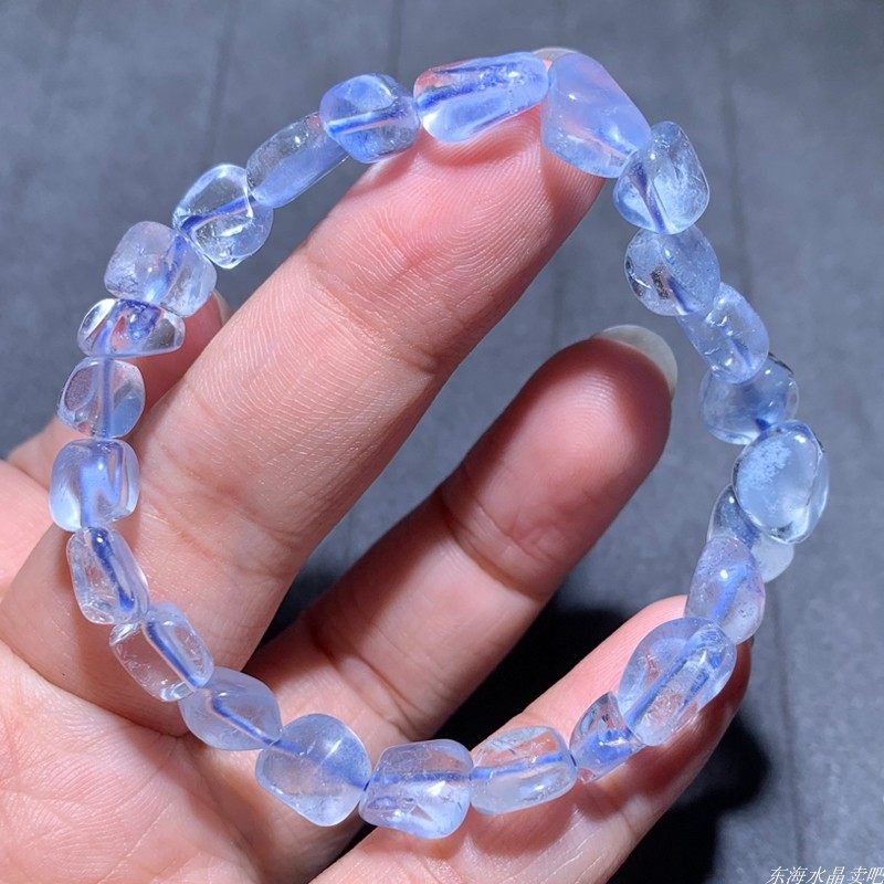 天然冰种蓝线石随形水晶手链女蓝发晶手串女送礼物蓝绒晶单圈饰品