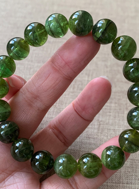天然巴西绿碧玺单圈手链老矿水晶