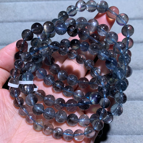 天然巴西星光黑爆闪海蓝宝手链女