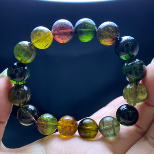 天然冰透巴西老矿黑糖碧玺手链黑玫瑰碧玺一物一图手串黑美人女