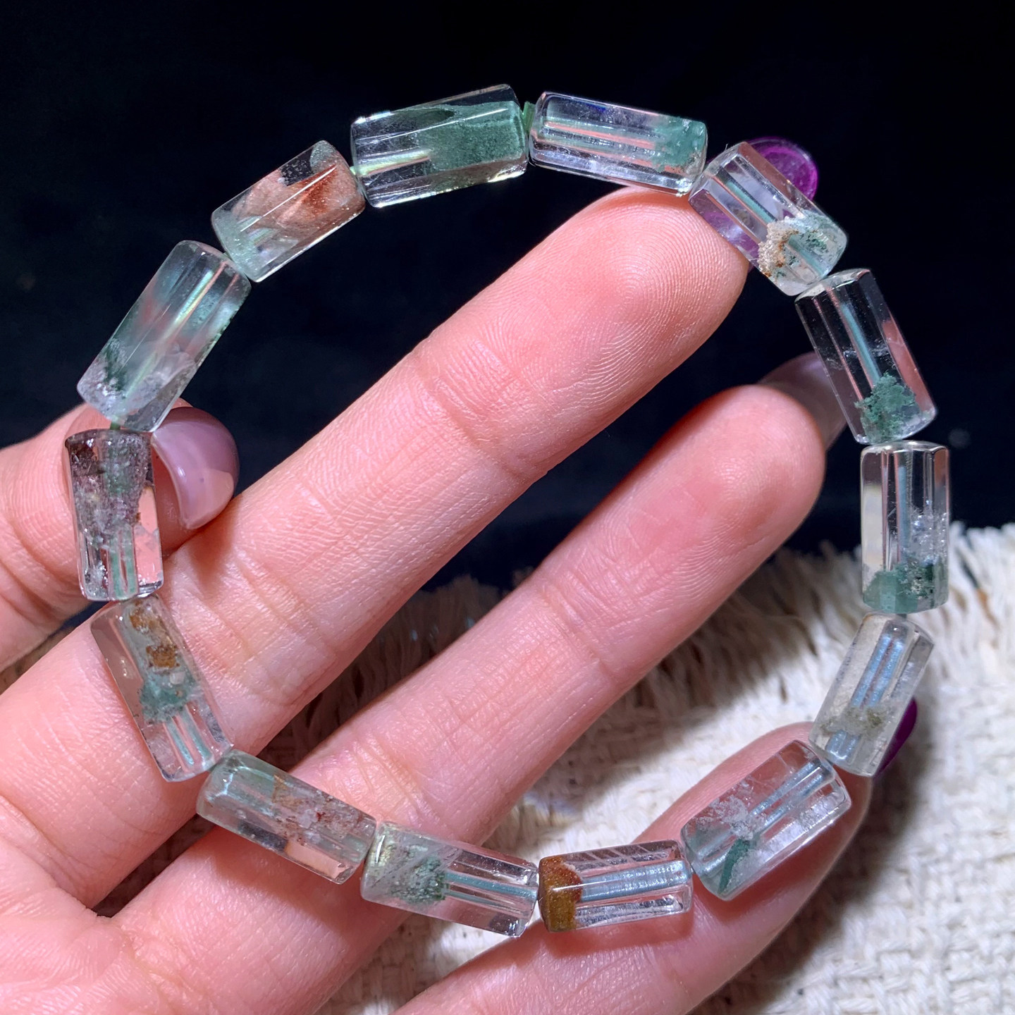 天然翠幽灵桶珠随形手链单圈聚宝盆半盆绿幽灵水晶手串饰品礼物女