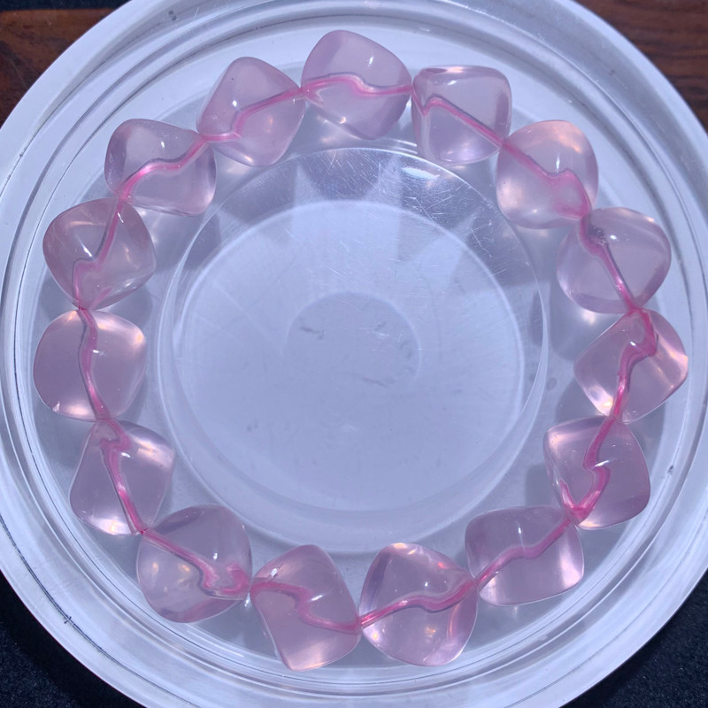 天然老矿粉晶方块单圈手链水晶芙蓉石紫色果冻粉情侣款送礼物男女