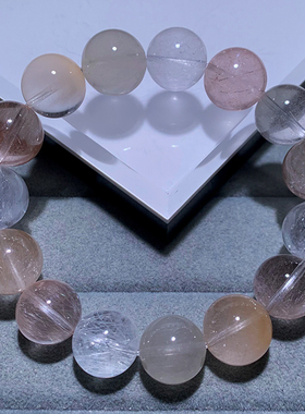 天然冰透拉丝彩兔毛水晶手链单圈