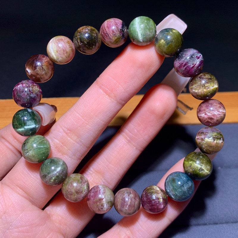 天然西瓜碧玺手串彩虹巴西糖果色猫眼宝石手链水晶饰品情侣礼物女