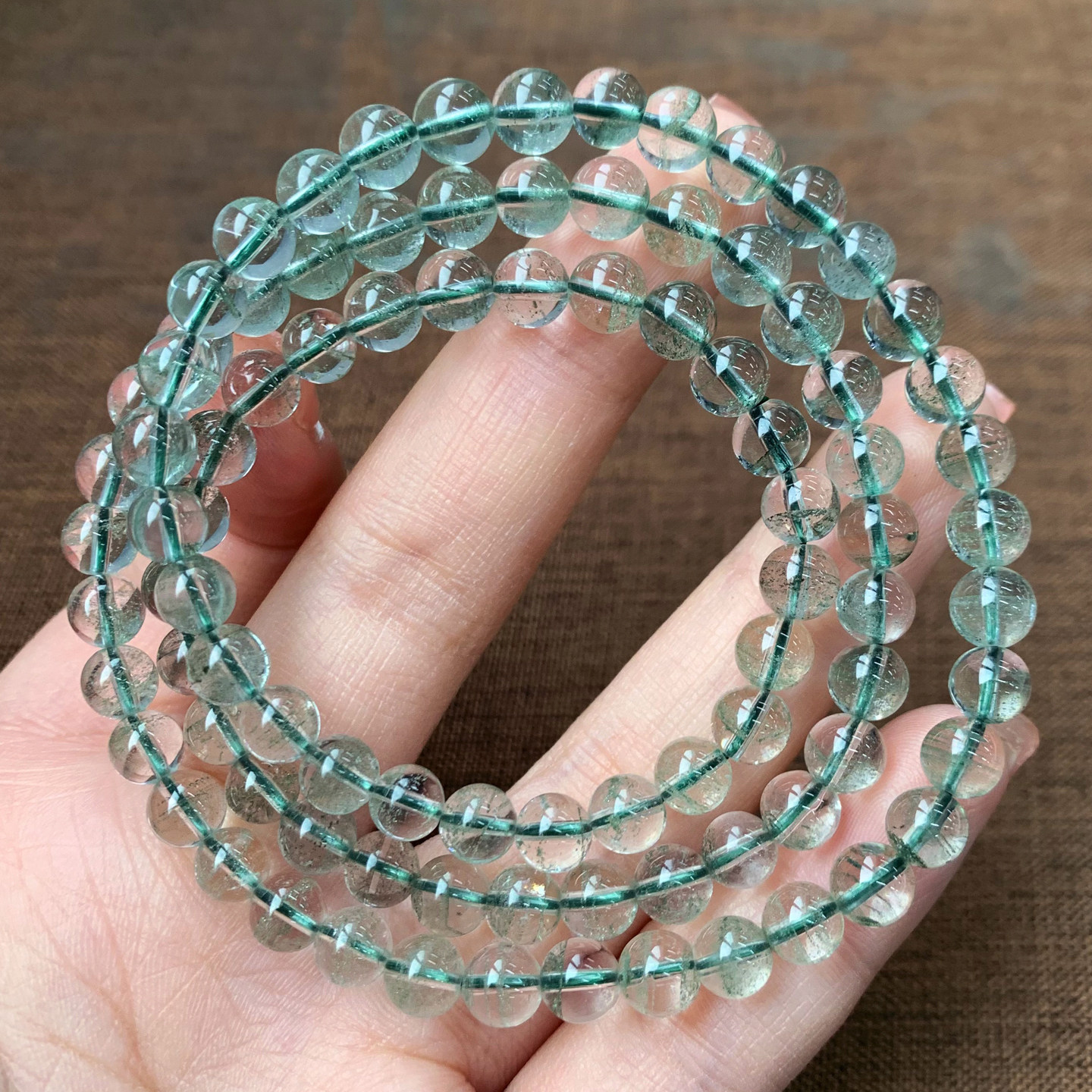 天然巴西绿幽灵三圈手链满天星半盆千层山手串水晶饰品送礼物情侣