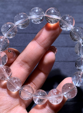 天然钢丝白兔毛冰透水晶单圈手链