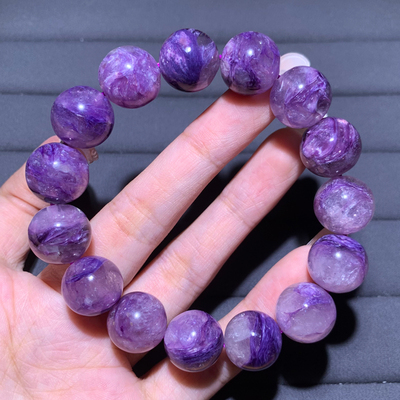 天然石英质玉紫龙晶单圈手链玉化