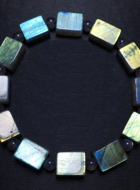 天然拉长石冰种灰月光方块手链