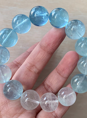 天然冰透渐变海蓝宝手链礼物情侣