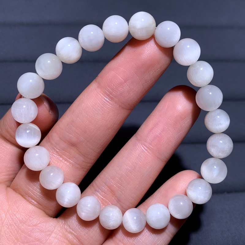 天然柔顺白兔毛手链单圈顺发发丝水晶手串情侣时尚饰品送礼男女款