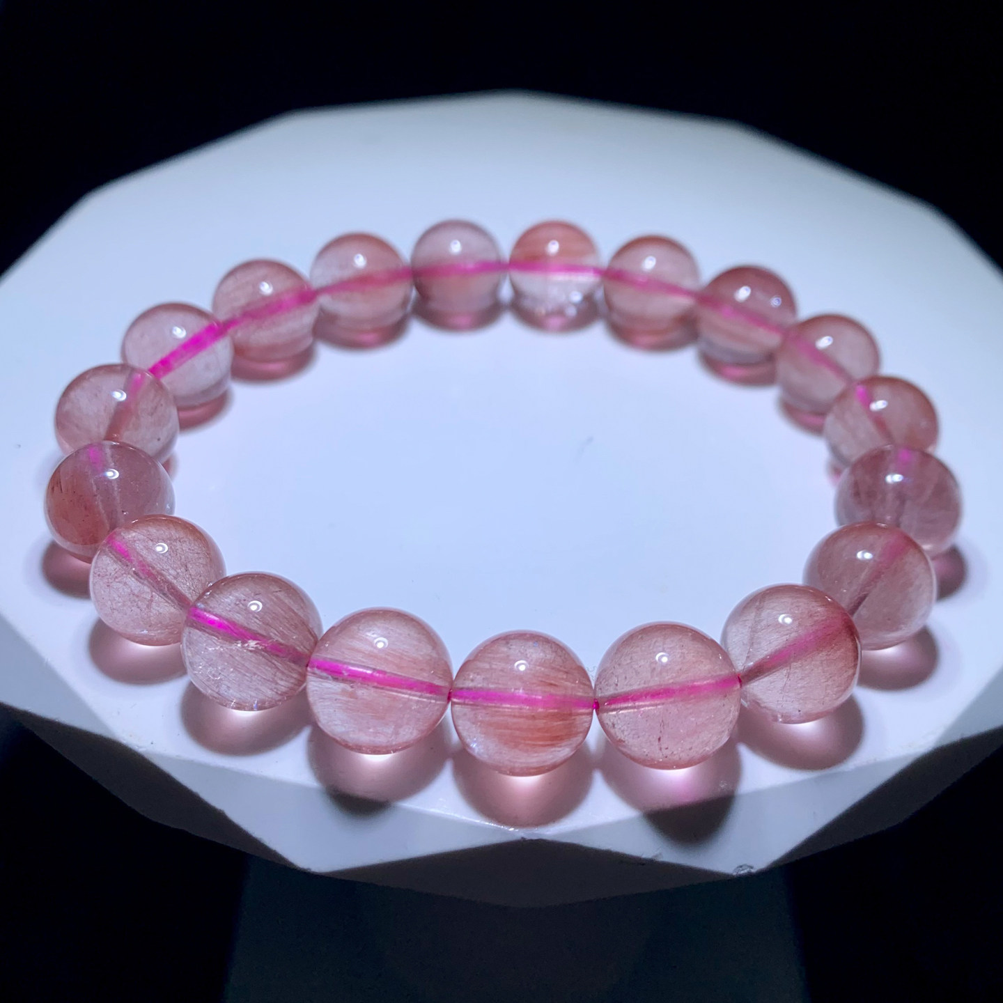 天然冰透粉紫兔毛水晶手链绒发拉丝手串甜美饰品情侣款送礼物男女